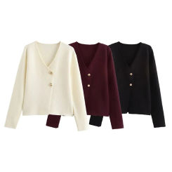 European and American style winter new fashion V-neck slim fit knitted cardigan women's sweater jacket