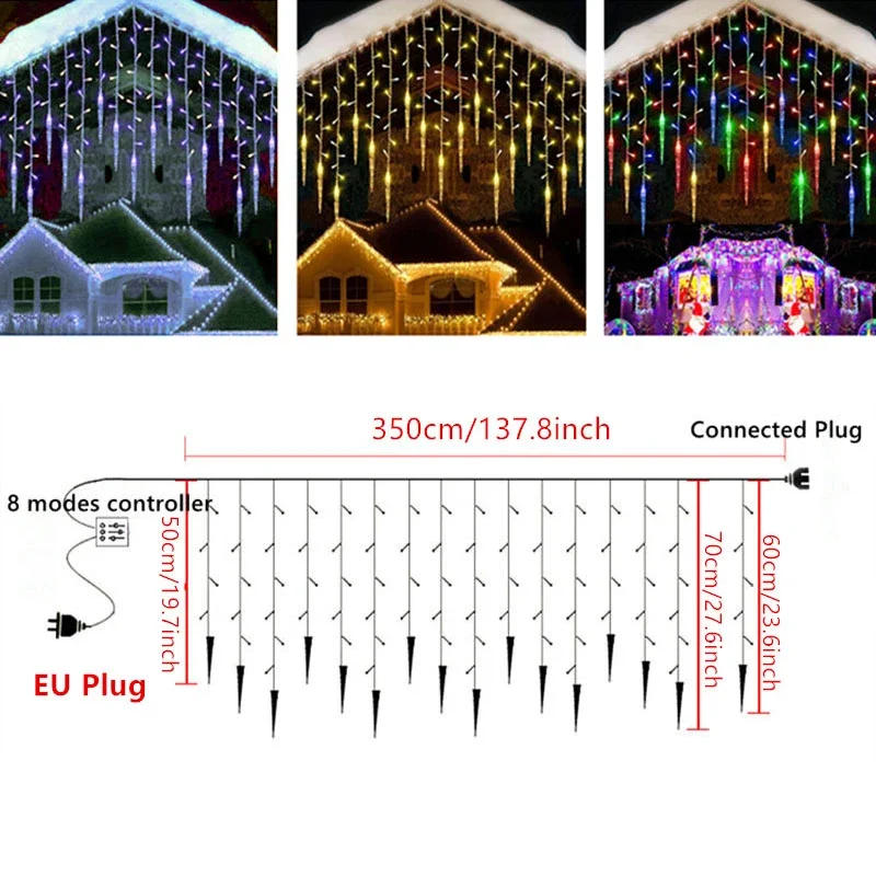 Description Picture 5 of itemChristmas Garland LED Icicle Curtain String Lights Droop Outdoor Garden Street Wedding Decorative lighting Steady on
