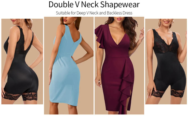 Description Picture 2 of itemWomen Full Body Shapewear Sexy V Neck Bodysuit Slimming Belly Lace Patchwork Underwear Waist Trainer Modeling Strap Corset