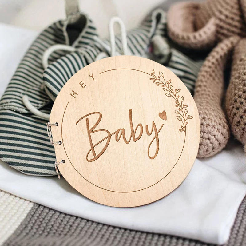 Description Picture 2 of itemWooden Circular Cover Message Book for Baby Baptism Record Book for Children with 20 White Cards Birthday Signature Guest Books