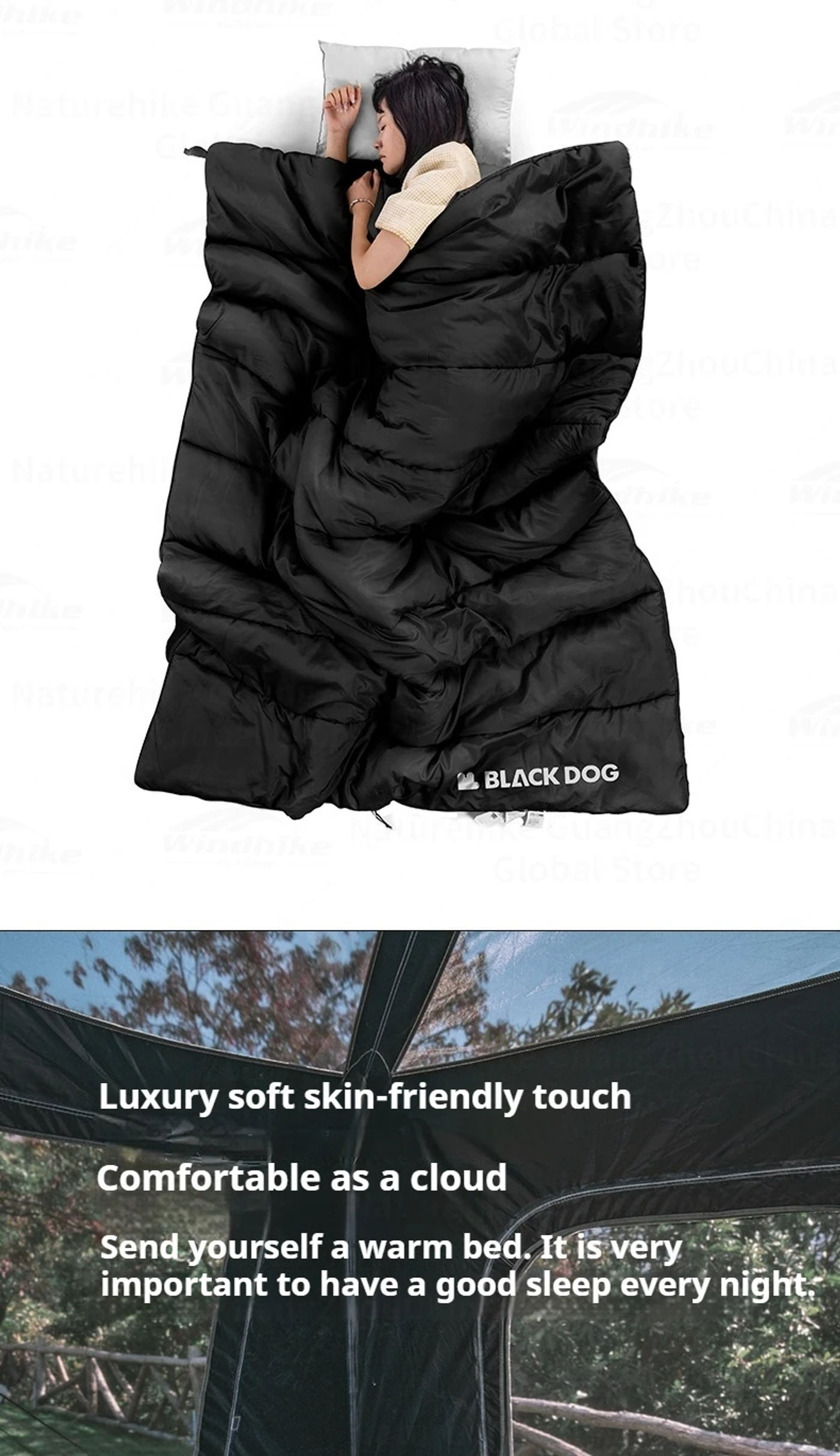 Description Picture 6 of itemNaturehike BLACKDOG Envelope Sleeping Bag Double Spring Autumn Quilt 210T Camping Ultralight Outdoor Travel Adult Sleeping Bag