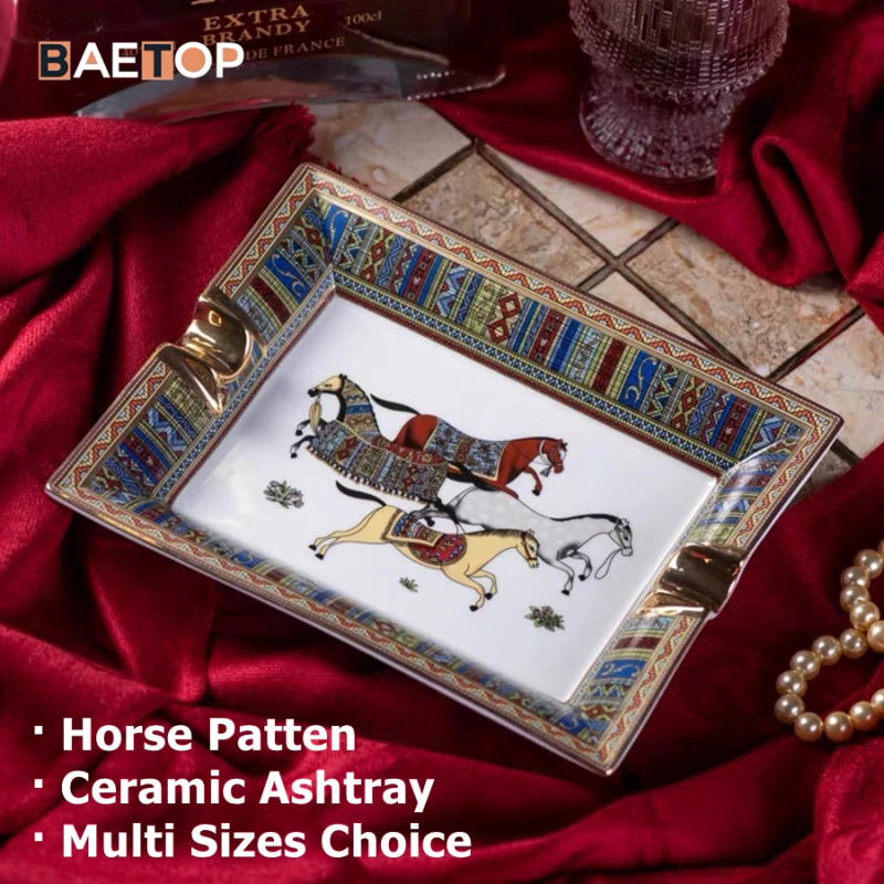 Description Picture 2 of itemHandmade Horse Patten Art Grid Ceramic Cigar Ashtray Nice Luxury Smoke Ash Tray Holder Cigars Home Table Desk Accessories Decor