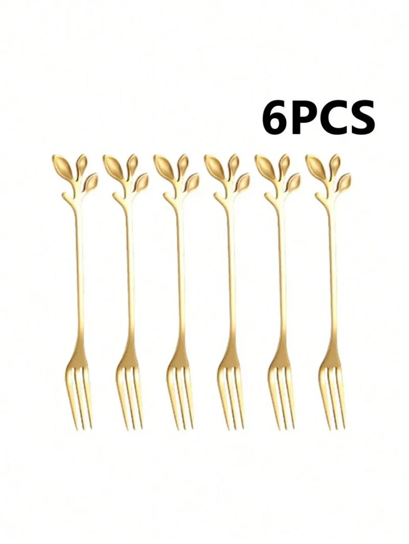 Description Picture 4 of item2/4/6/12pcs Stainless steel dessert fork, fruit fork, leaf handle design, suitable for home, afternoon tea, cafe