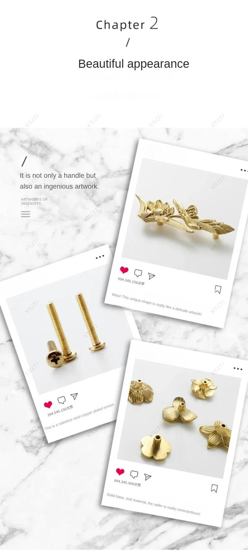 Description Picture 5 of itemPure Brass Cabinet Door Handle Light Luxury Nordic Plant Drawer Handle Personalized and Creative Gold Cabinet Door Handle