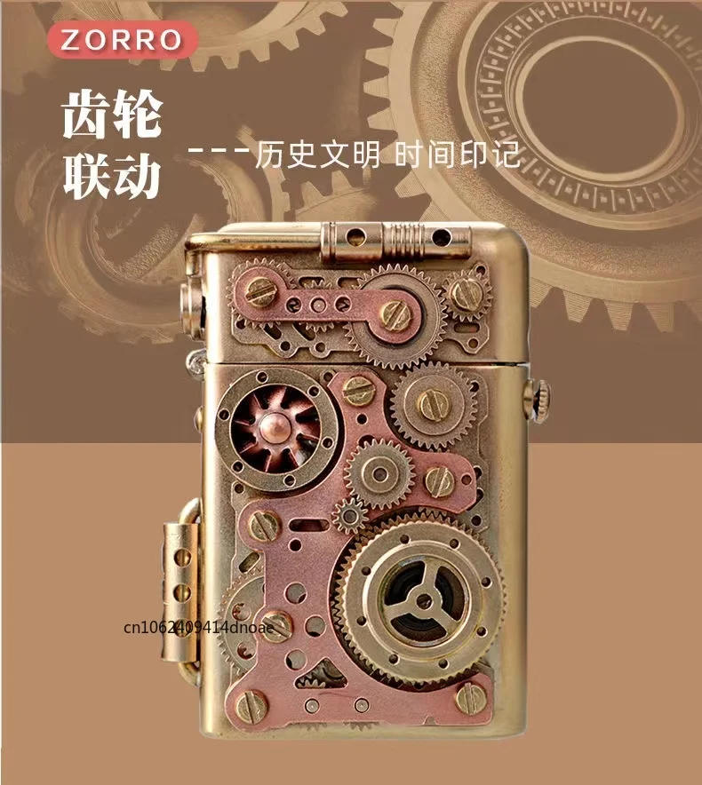 Description Picture 4 of itemZorro Steampunk Lighter Gear Linkage Mechanical Creative Pure Copper Torrance Kerosene Lighter Personality Men's Gift