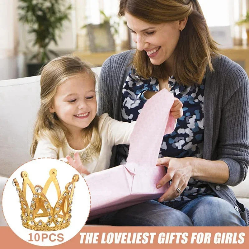 Description Picture 6 of item10 Pcs Tiny Baby Small Rhinestone Tiara Crown Gold Mini Crown Cake Topper For Flower Arrangements Shower Birthday Wedding Decor