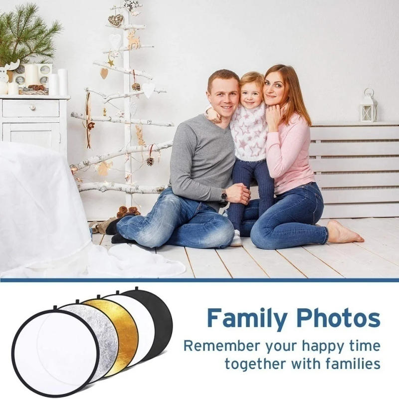 Description Picture 2 of item24" 60cm 5in1 Reflector Photography Collapsible Portable Light Diffuser Round Reflector For Photo Multi Color Silvery Black