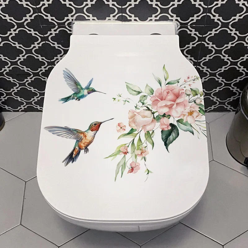 Description Picture 4 of item1pc Hummingbird Flower Toilet Decal - Self-Adhesive Bathroom Decoration Sticker