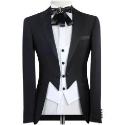 Wedding Men Suits 3 Piece Black Blazer with White Vest Pants Classic Fit Tuxedo Formal Business Big And Tall Tailor Made Sets