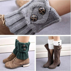 Hot Sales New Button Twist Ladies Woolen Thicker Soild Color Winter Warm Crochet Knitted Sock Leggings toppers leh warmes