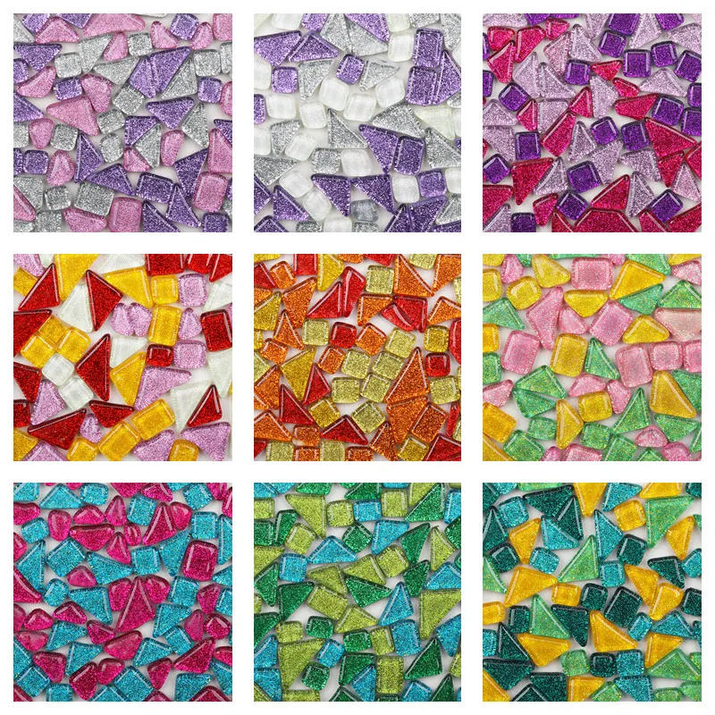 Description Picture 5 of item80g/2.82oz Glitter Shiny Irregular Shape Glass Mosaic Tiles DIY Mosaic Making Materials Pure & Mix Color Tile Optional