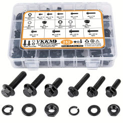 252Pcs Flange Hexagon Bolt Nut Washer Kit,10.9Grade Alloy Steel Black Zinc Plated M6, M8 Metric Flange Bolt Sorting Kit