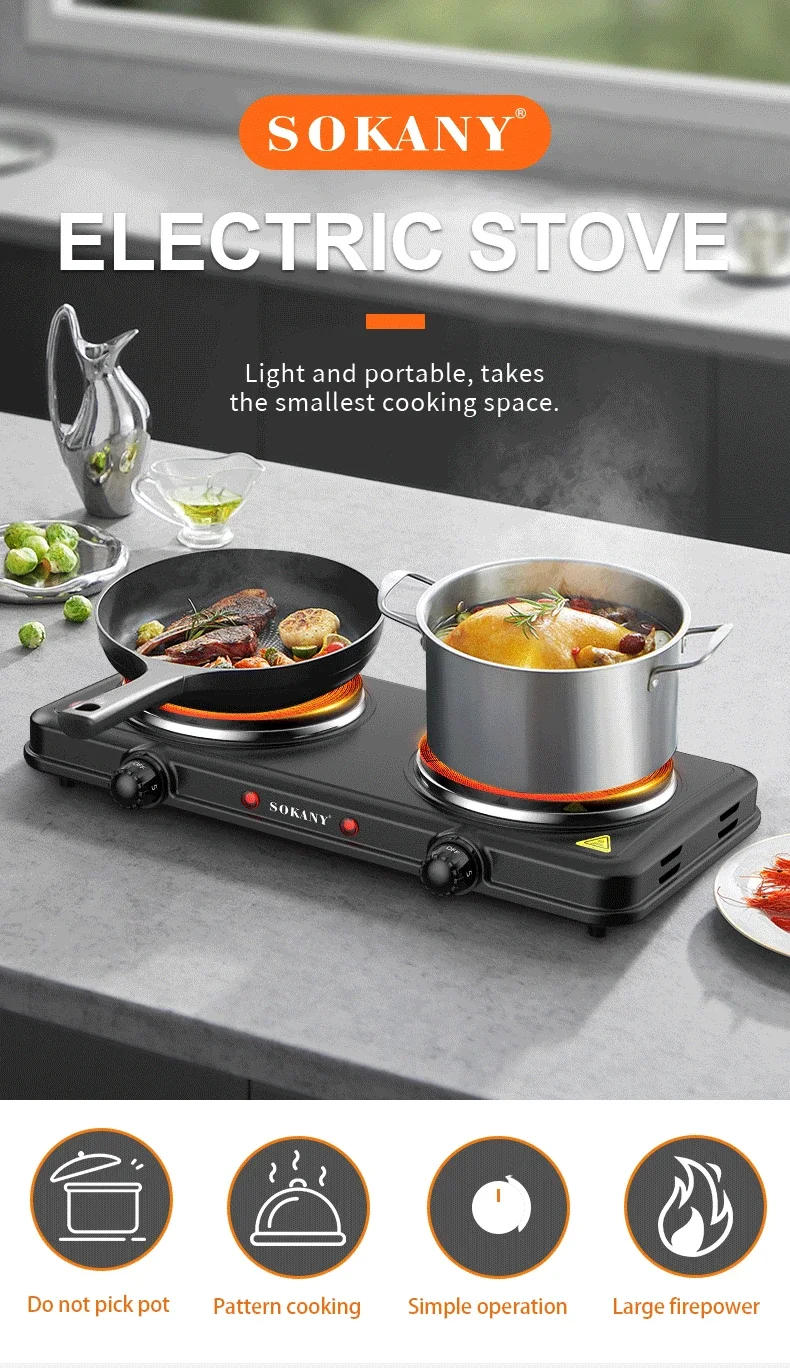 Description Picture 2 of item2000W Electric Hot Plate for Cooking, Dual Control Infrared Cooktop, Double Burner, Portable Countertop Burner, Electric Cooktop