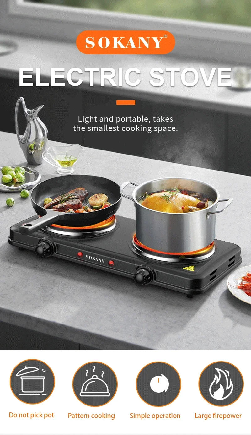 Description Picture 2 of item2000W Electric Hot Plate for Cooking, Dual Control Infrared Cooktop, Double Burner, Portable Countertop Burner, Electric Cooktop