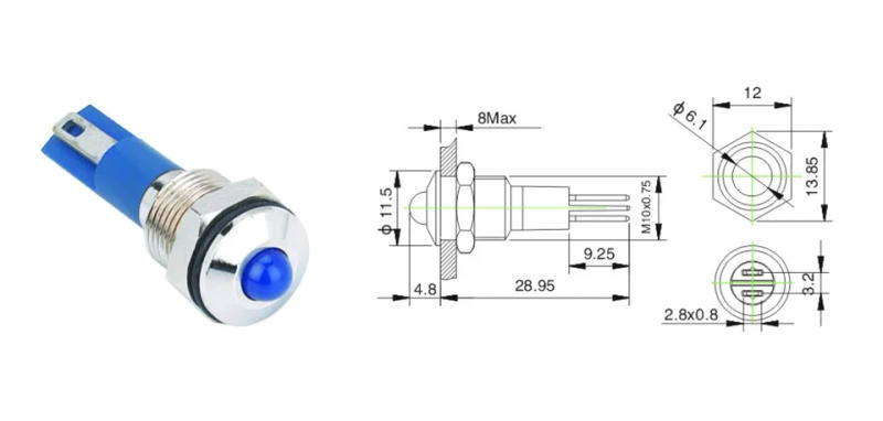 Description Picture 4 of itemABBEYCON 10mm metal pilot light pin terminal waterproof indicator lights 2V/3V/6V/12V/24V/36V/110V/220V