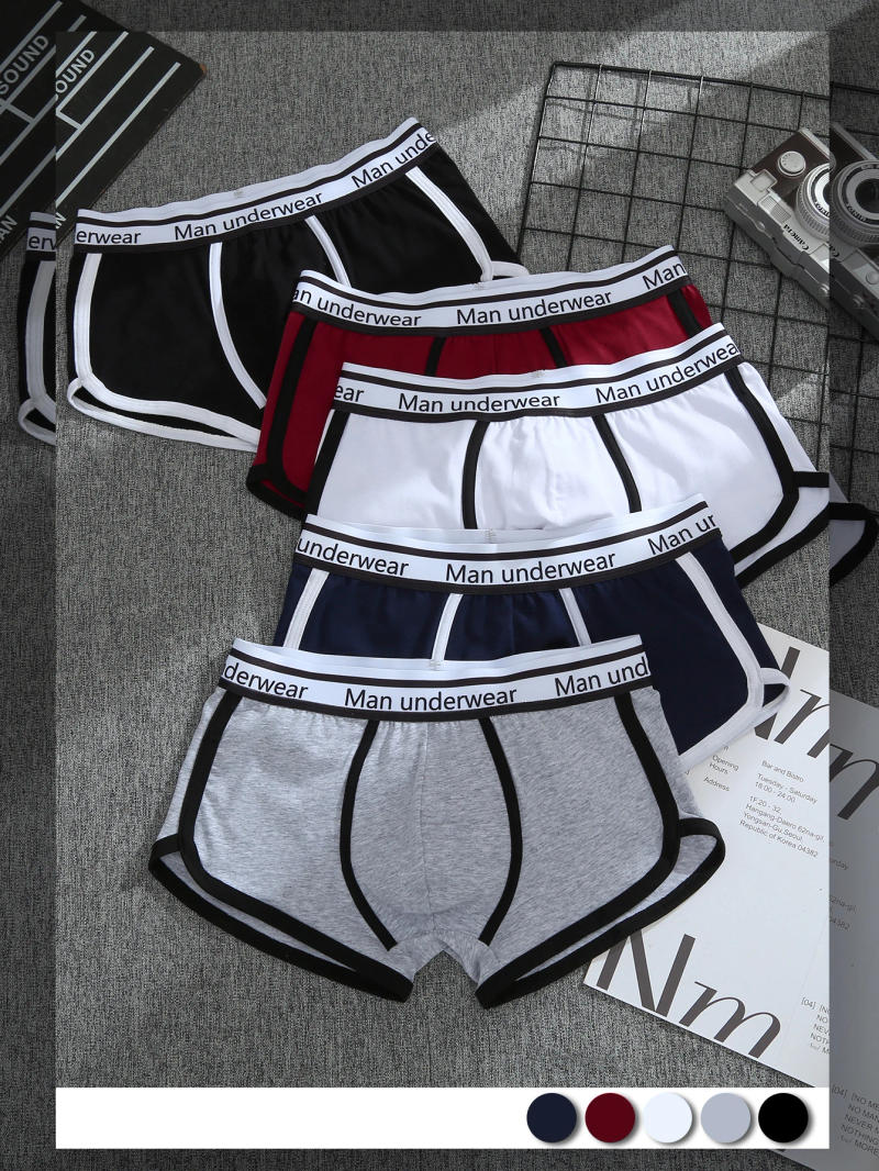 Description Picture 2 of item1/4pcs Men Underwear Boxers Cotton Panties Breathable Solid Boxershorts Male Mid Waist Underpants Trend Man Shorts Homme Shorts
