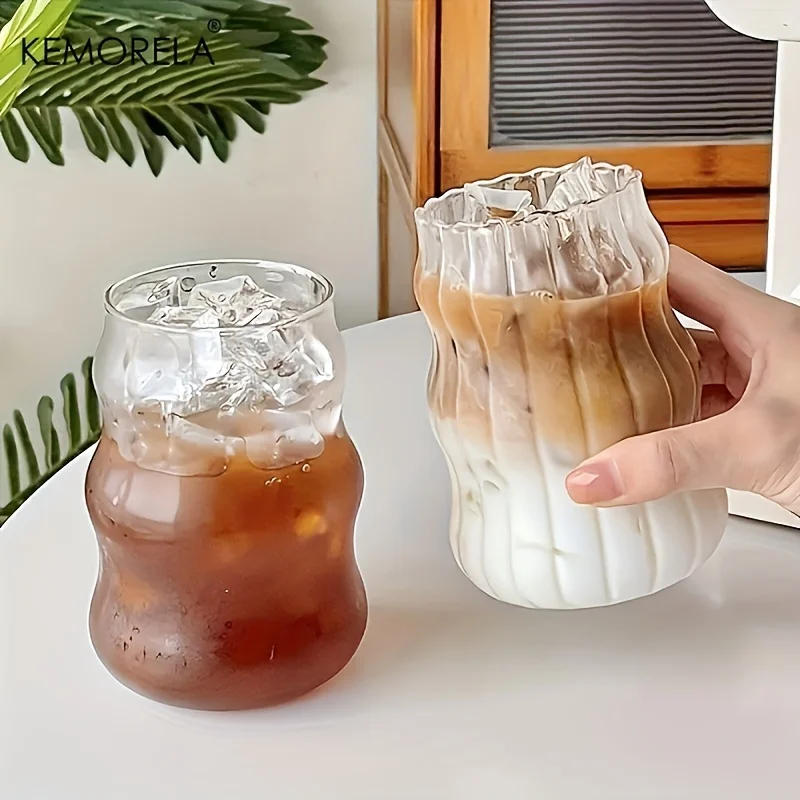 Description Picture 6 of item2/4/6PCS INS Glass Cup Heat-resistant Tumbler Drinkware Transparent Tea Juice Milk Coffee Mug Home Water Glasses Stripe Beer Mug