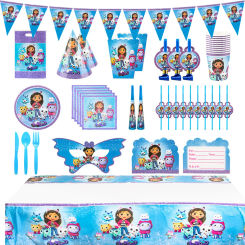 Gabby Dollhouse Party Supplies Tableware Balloon Banner Backdrop Cake Topper Boy Girl Birthday Products Baby Shower Decor