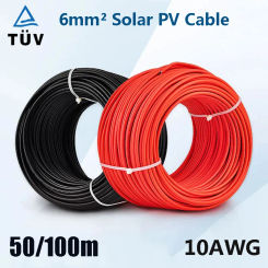Solar Power Cable 6mm2 10AWG Wire PV Photovoltaic Cable TÜV TUV Cable For PV Panels Connection Red Black Jacket 50/100m