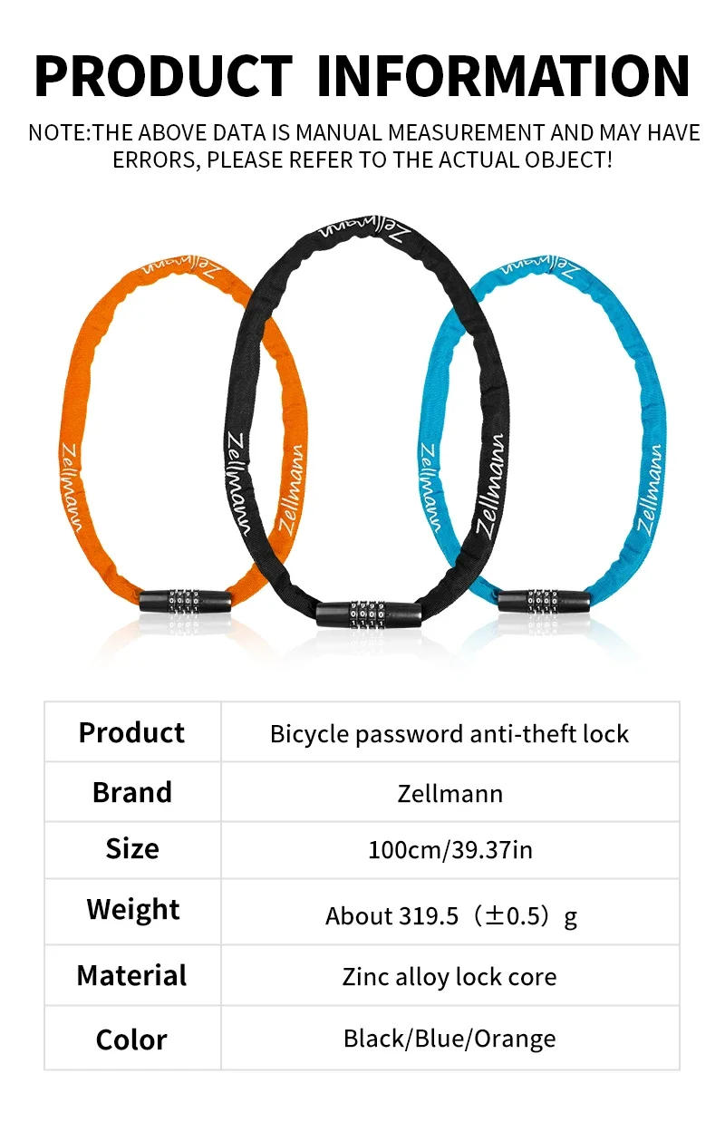 Description Picture 3 of itemZELLMANN Portable Bicycle Lock Password Rope Anti-Theft Road Mountain Bike Safety Lock Outdoor Electric Password Chain Locks