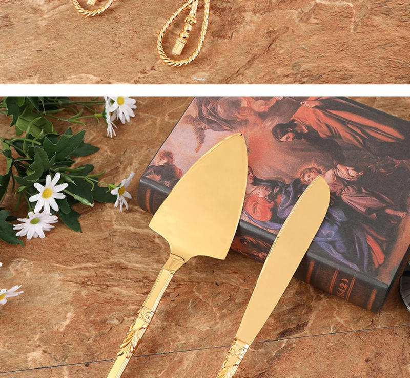 Description Picture 6 of itemKonco Cake Knife And Server Set,2 PCS Gold Cake Cutting Utensils Engraved Cake Cutter and Serving Spatula for Wedding Party