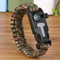 Men Women Paracord Outdoor Survival Bracelet Multi-function Camping Rescue Emergency Rope Bangles Compass Whistle 3 In 1