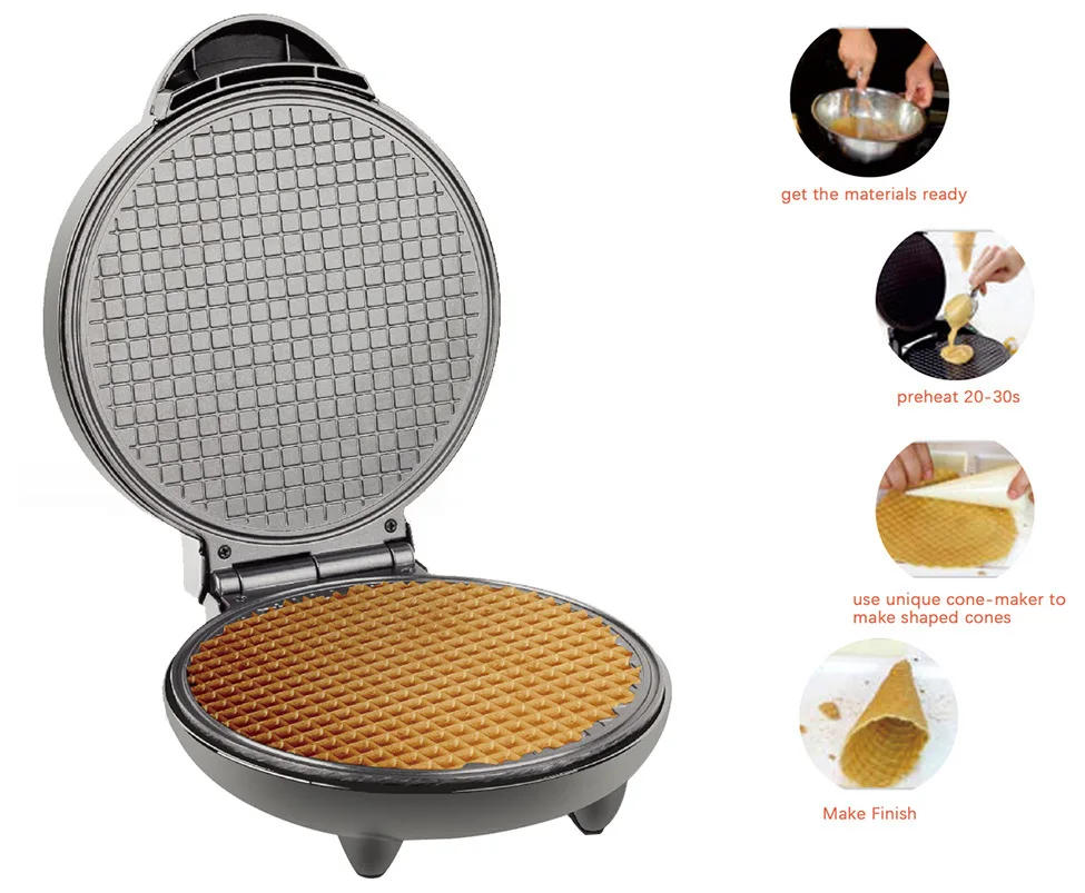 Description Picture 3 of itemElectric Crispy Egg Roll Maker Omelet Sandwich Iron Crepe Baking Pan Waffle Pancake Oven DIY Ice Cream Cone Machine EU Plug