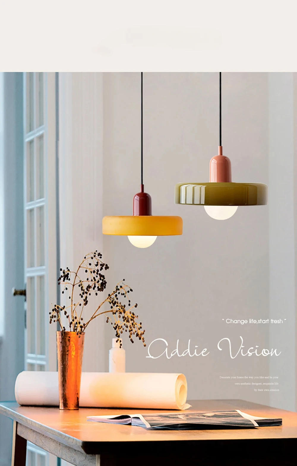 Description Picture 2 of itemNordic Glass Pendant Light For Living Room Bedroom Study Dining Room Bar Candy Color LED Pendent Lamp Indoor Decorative Fixtures