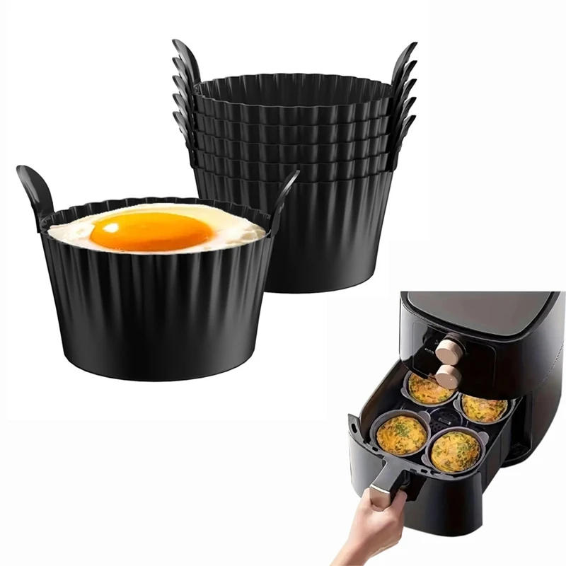 Description Picture 4 of item4/6pcs Silicone Air Fryer Egg Ramekins Mould Muffin Cupcake Cups Egg Cooking Poacher Non Stick For Oven Food-grade Dishwasher