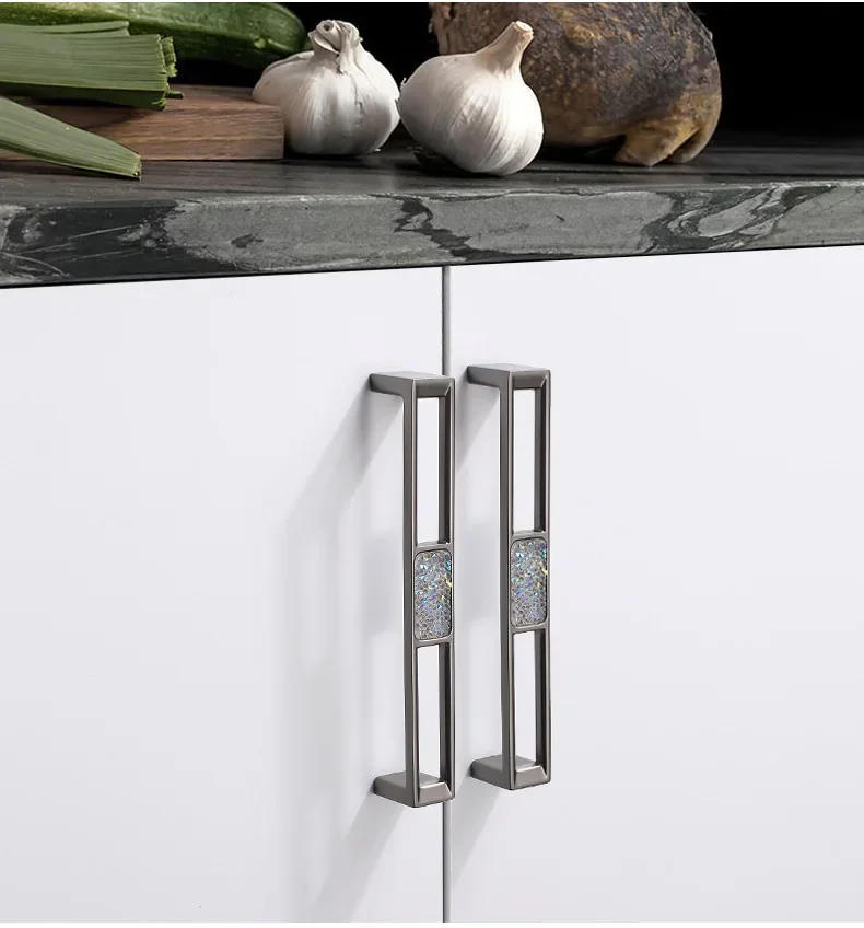 Description Picture 4 of itemModern Cabinet Handle Zinc Alloy Diamond Grey Furniture Handle Wardrobe Dresser Drawer Knobs Kitchen Cupboard S/96/128mm