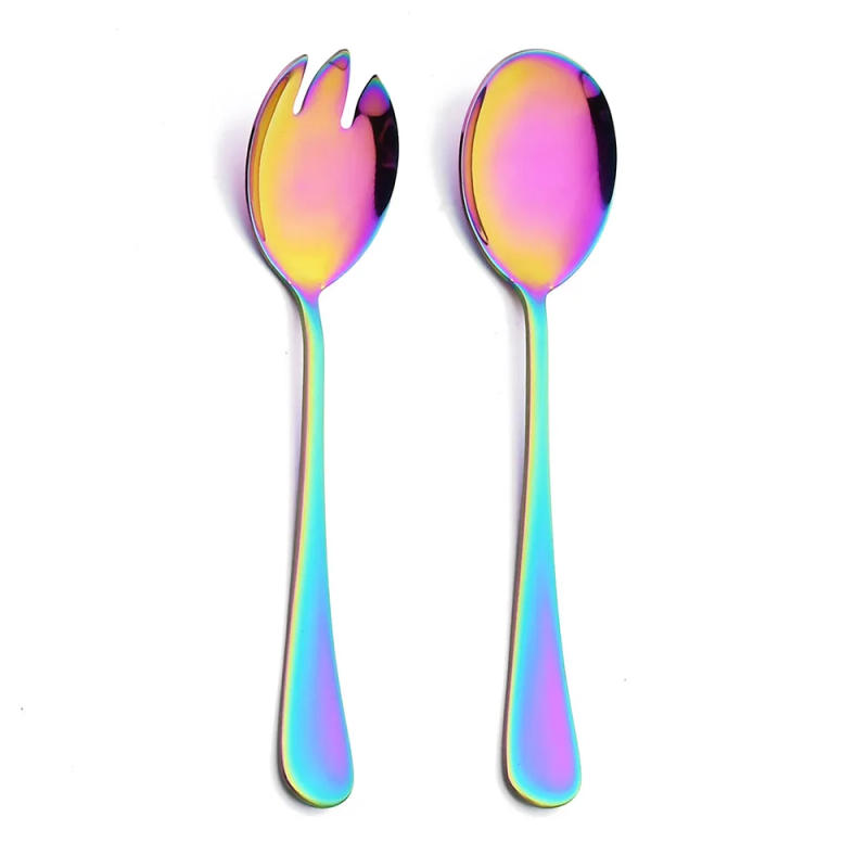 Description Picture 3 of item2Pcs Black Salad Spoon Fork Stainless Steel Salad Dessert Spoon Cutlery Set Serving Spoons Kitchen Utensils Accessorie Tableware