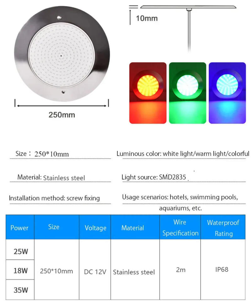 Description Picture 4 of item35W RGB Underwater Lights DC12V IP68 LED Swimming Pool Light 12W 18W 25W Mobile APP Control Pool Party Decoration Fountain Lamp