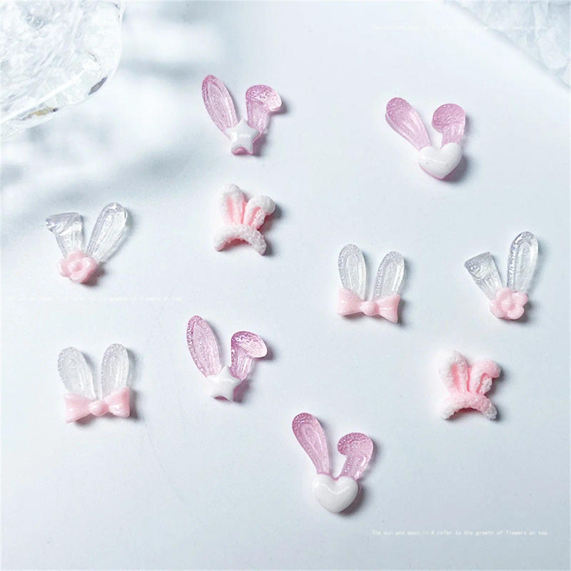 Description Picture 2 of item20pcs 3D Korean Rabbit Ear Resin Nail Art Charms Pink White Bunny Kawaii Jewelry Nail Rhinestones Decorations Accessories DIY