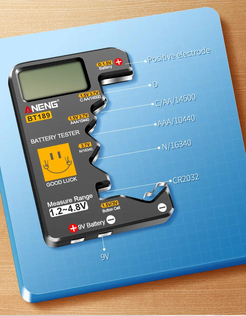 Description Picture 4 of itemANENG BT189 Digital Household Battery Testers Portable Display Test 9V AA AAA C D Button Cell Universal Power Instruments Tools