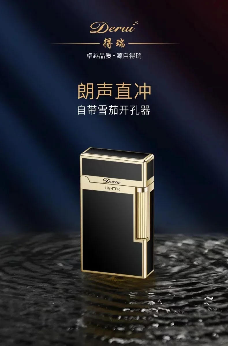 Description Picture 2 of itemNew Derui Windproof  Gas Inflated Lighter Jet PING Bright Sound Pipe Cigar Torch Lighter Compact Butane Flint Lighter Men Gift