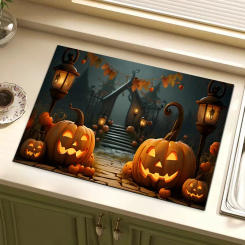 Halloween Themed Dish Drying Mat Kitchen Cafe Maker Mats Diatom Mud Drain Pad Dishes Cup Carpet Living Room Absorbent Decoration