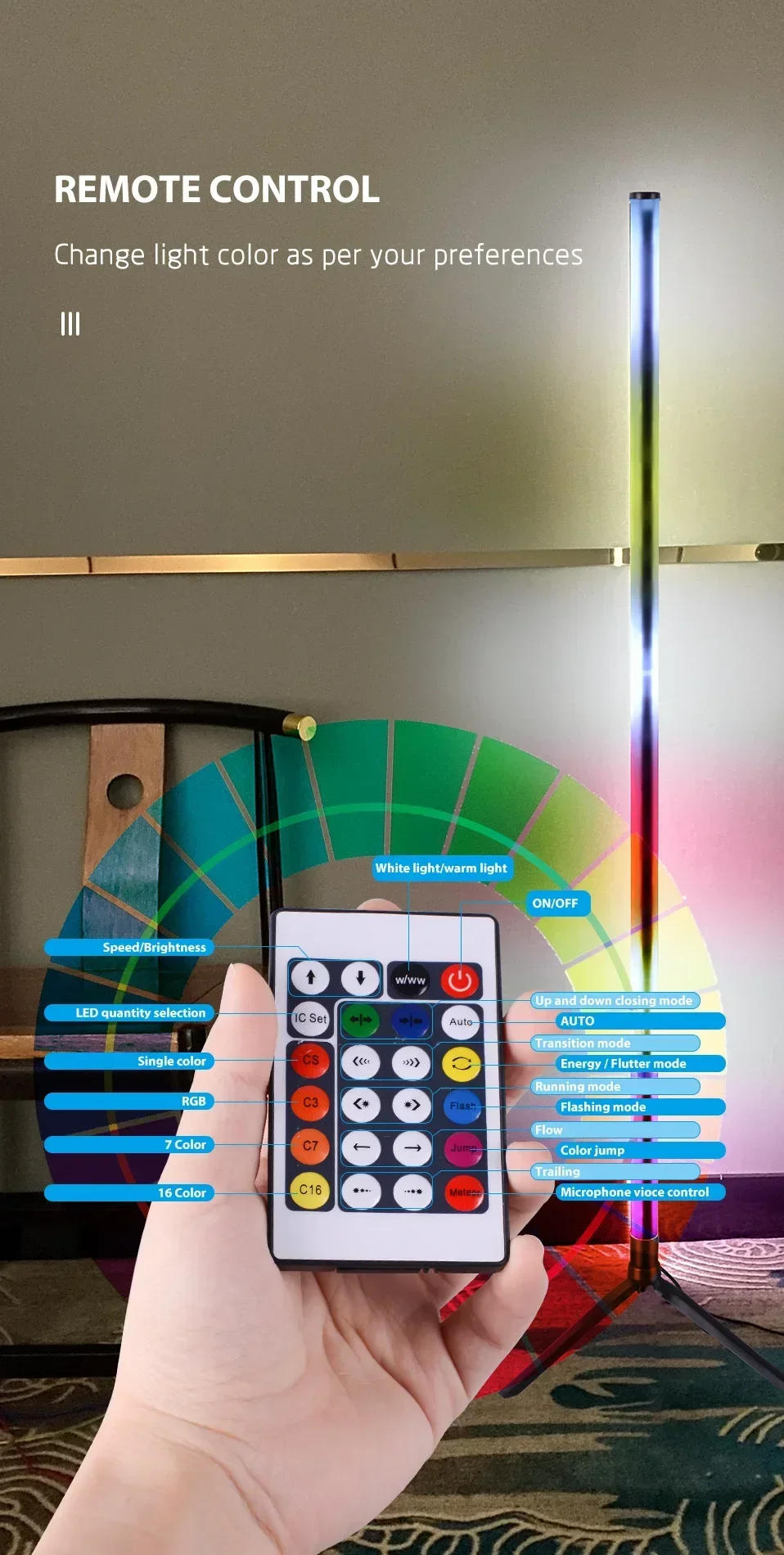 Description Picture 4 of itemLight Stand Led Floor Lamp Indoor Lighting RGB Intelligent Atmosphere Floor Lamp Living Room Bedroom Corner Light Night Light