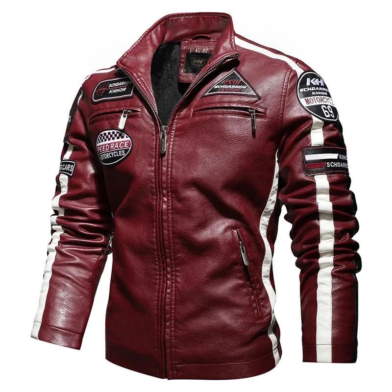 Description Picture 6 of itemMens Vintage Motorcycle Jacket Men Fashion 2024 New Biker Leather Male Embroidery Bomber Coat Winter Fleece Pu Overcoat