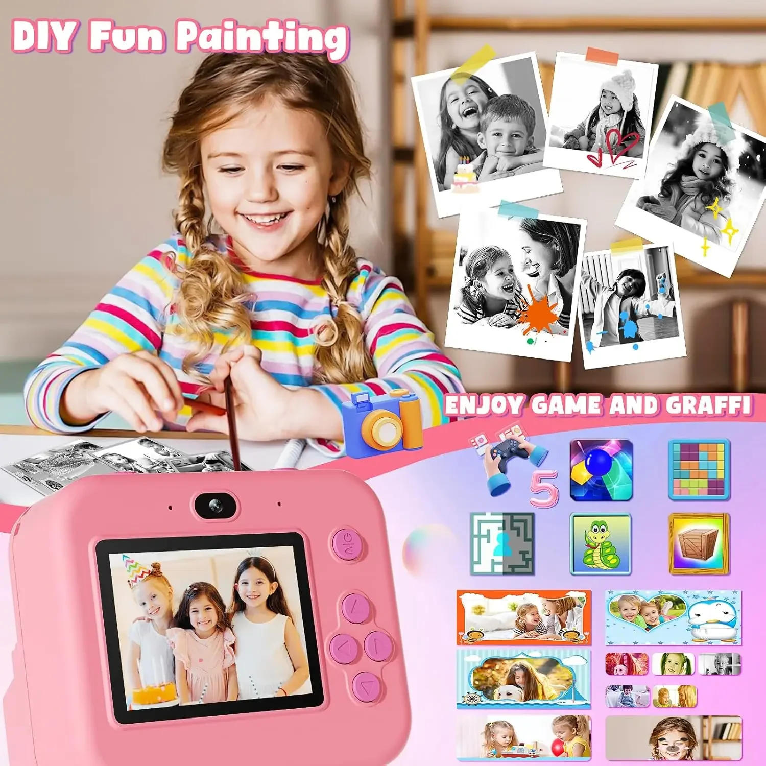 Description Picture 5 of itemDigital Children Camera, Instant Print and Video Recording, with 32G Card and Thermal Printing, Kids Educational Toy Gift
