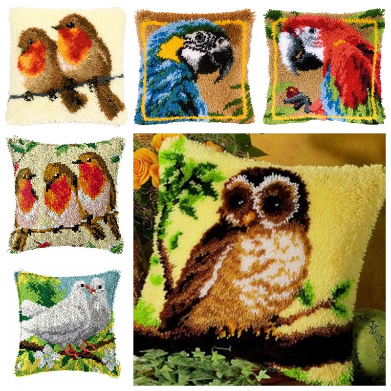Description Picture 2 of itemBird Smyrna Latch Hook Pillow Carpet Embroidery Do-It-Yourself Carpet Cushion Button Package DIY Latch Hook Rug Kits knoopkussen