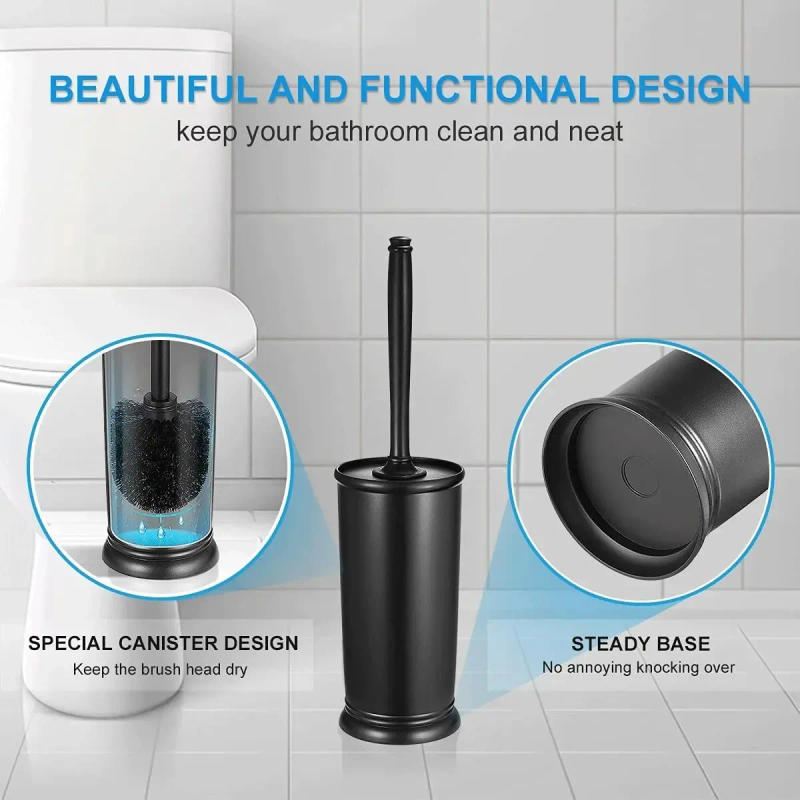 Description Picture 6 of item1pc Black Toilet Brush With Holder Household Cleaning Tools Black Plastic Handle Toilet Cleaning Products Bathroom