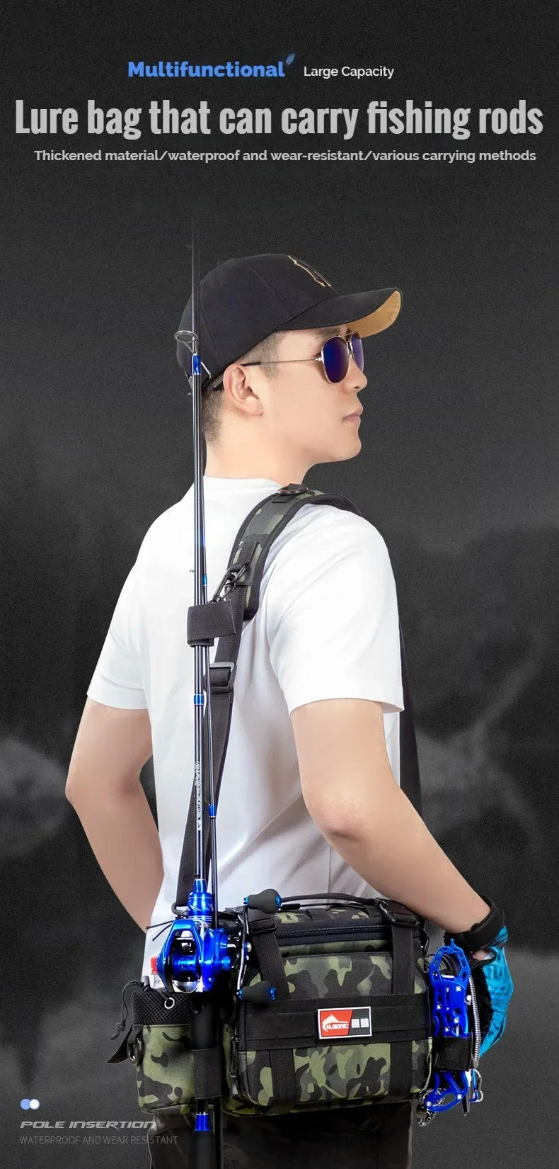 Description Picture 2 of itemFishing Lure Bag， Winter Fishing Outdoor Fishing Backpack with Rod Holder Bag，Fishing Tackle Backpack Lure Box Gear Storage Bag