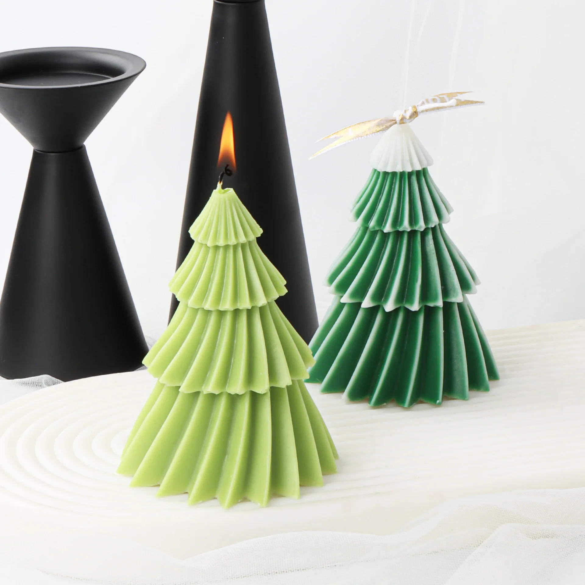 Description Picture 5 of item4-Layer Christmas Tree Silicone Candle Mold 3D Diagonal Striped Plant Soap Resin Plaster Mould Chocolate Making Party Decor Gift