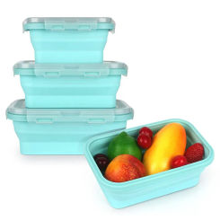 Folding Silicone Lunch Box Portable Bento Box Food Storage Container with Airtight Lids Stackable Food Silicone Container
