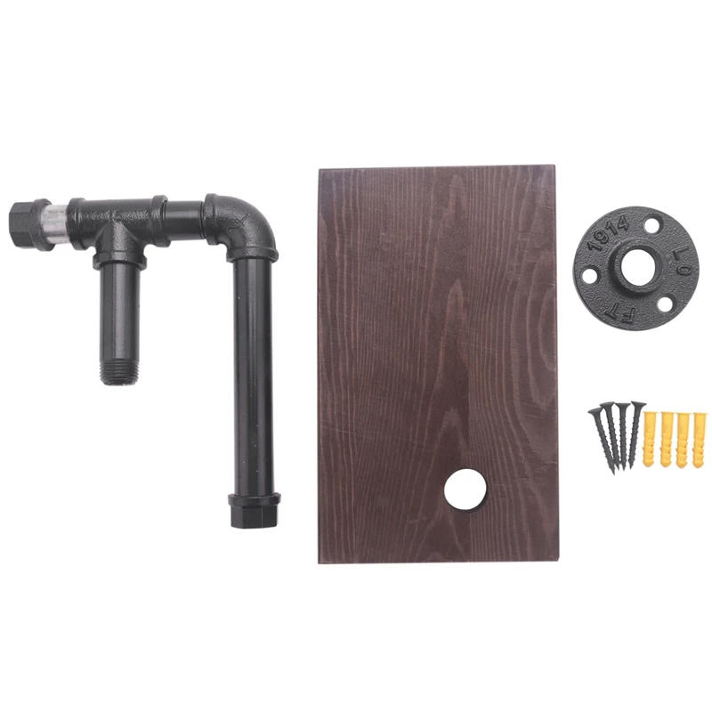 Description Picture 6 of itemToilet Roll Holder Multifunction Retro-Styled Iron Pipe Wall Mount Paper Towel Rack With Wooden Storage Shelf Retro Bathroom Rac