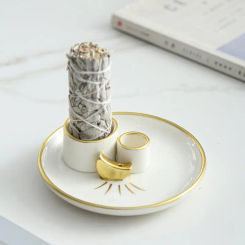 Sage Stick holder tray Ceramic Incense Burner Holder Sage&Palo Santo Holder Ceramic sage incense candlestick tray decoration