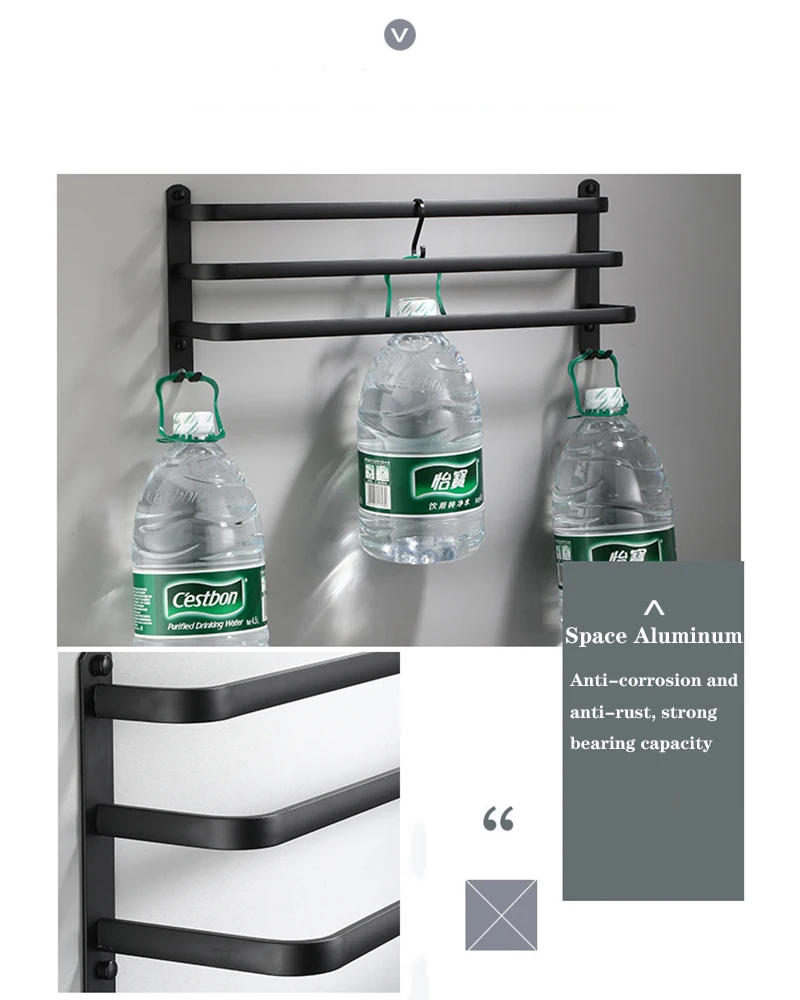 Description Picture 3 of itemSHBSHAIMY Space Aluminum Towel Hanger Wall Mounted Towel Rack Bathroom Fashion White Towel Bar Rail Matte White Towel Holder