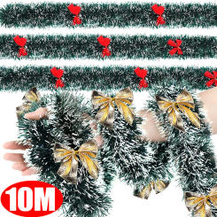 Christmas Ribbon Garland Green Frost Tinsel Cane Pine Streamers with Bowknots DIY Xmas Tree Hanging Wreath Party Decorations