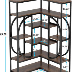 7 Shelf Corner Bookshelf Large Modern Corner Bookcase Tall L Shaped Corner Shelf Stand Display Rack with Storage Metal Frame