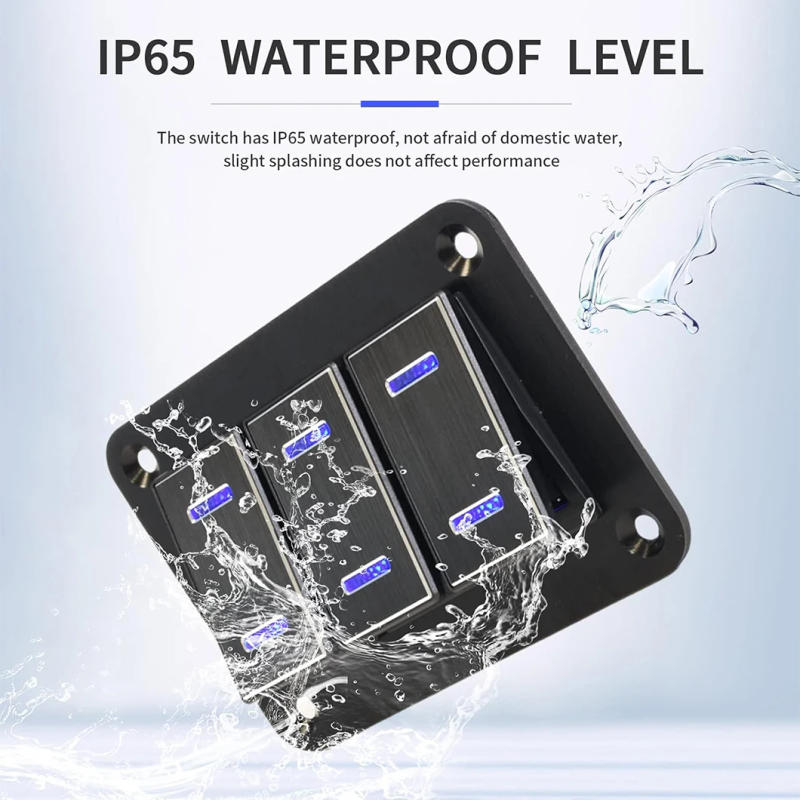 Description Picture 5 of itemABILKEEN Black 3 Gang Metal Rocker Switch Panel ON-OFF Dual LED Light Toggle Switch Modification Panel DC12-24V For Car RV Boat